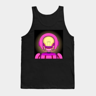 AI female pink robot with a yellow light bulb inside a head. Modern technology and futuristic concept. Tank Top